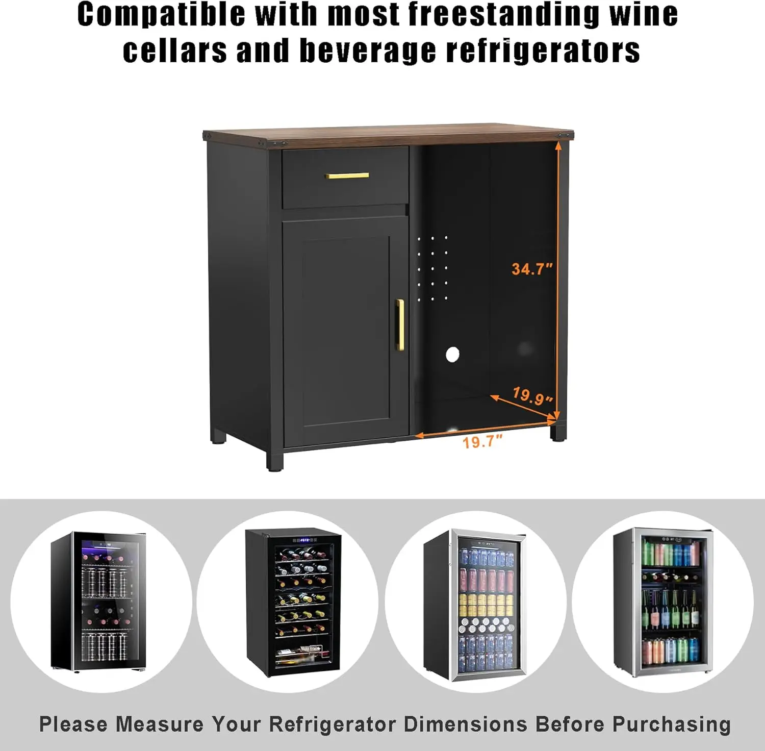 Coffee Bar with Mini Fridge, Cabinet Stand for Dorm, Kitchen, or Office, 39.4' W X 20.9' D