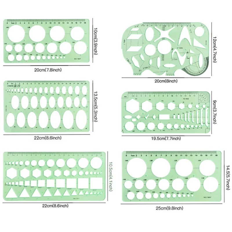 9 قطعة قوالب رسومات قياس مساطر هندسية مسطرة بلاستيكية لدراسة البناء الهندسية والتصميم #3