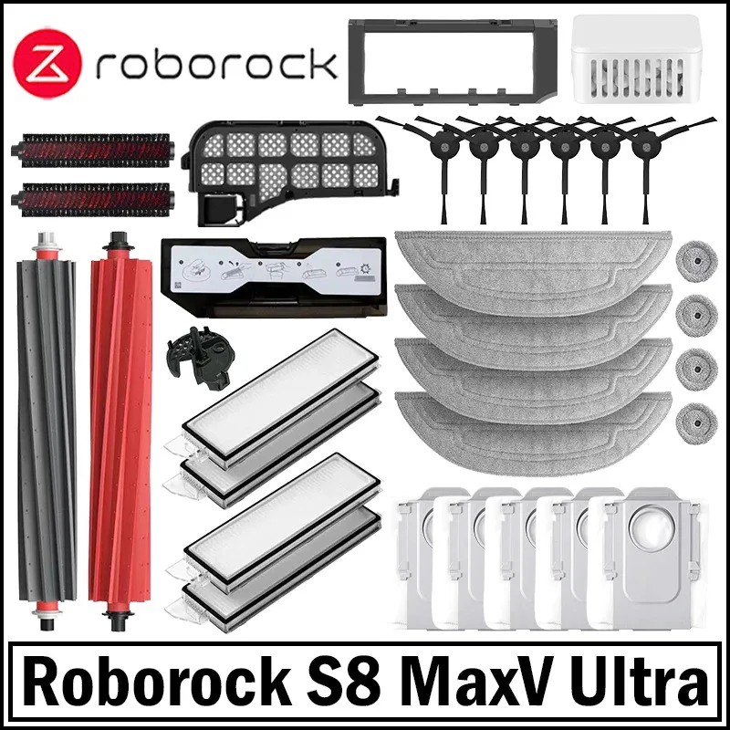 New Roborock S8 MaxV Ultra Robot Vacuum Spare Parts Main Side Brushes Mop Cloths HEPA Filters Dust Bags Accessories