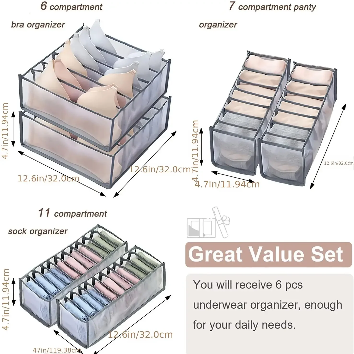 Mesh bra and underwear storage box, foldable underwear storage drawer, closet tie storage partition, underwear, socks