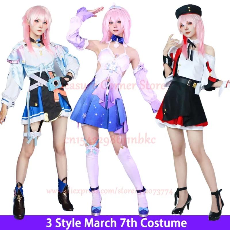 Game Honkai: Star Rail 7th March Cosplay Costumes Uniform Outfit Halloween Party Women Pink Wig March 7th Cosplay Costume Wigs