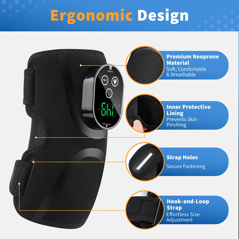 Elbow Wrap Cordless Heated with 5 Heat Levels Cordless Heated Elbow Wrap 3 Vibration Gears 3 Timers 3000mAh for Daily Elbow Care view 5