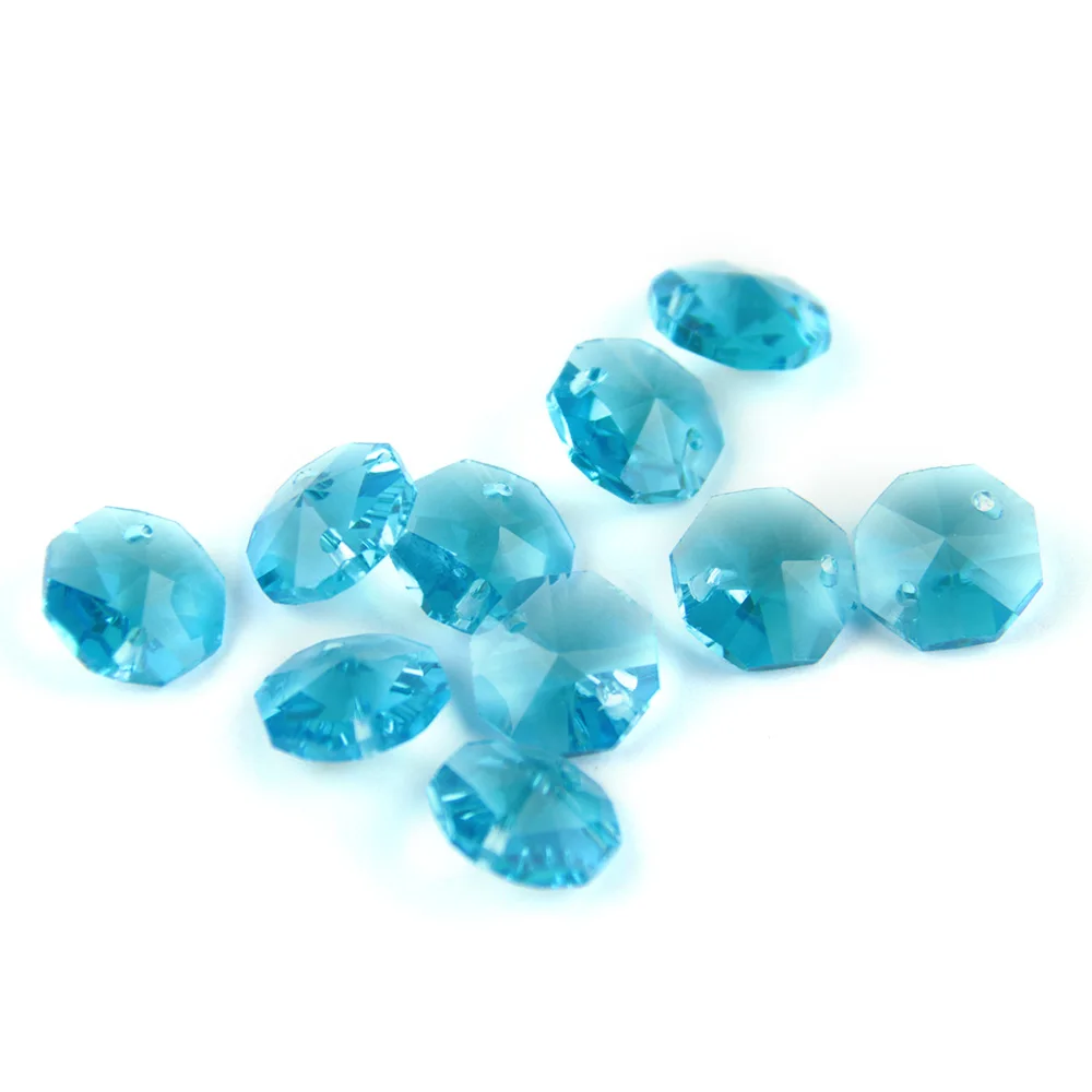 Imagem -04 - Aquamarine Octagon Beads Cortado e Facetado Vidro Strand Guirlanda Cortina Beads Buraco Buracos 14 mm