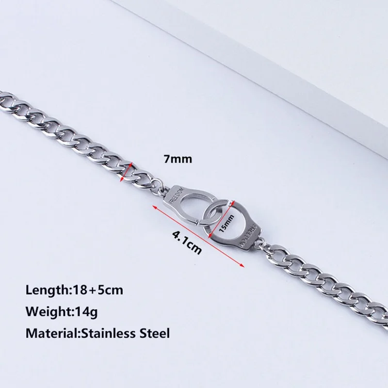 Personality Stainless Steel Handcuffs Bracelet Lover\'s Lock Chain Bracelets for Women Men Love Bangles Wrist Jewelry Accessories