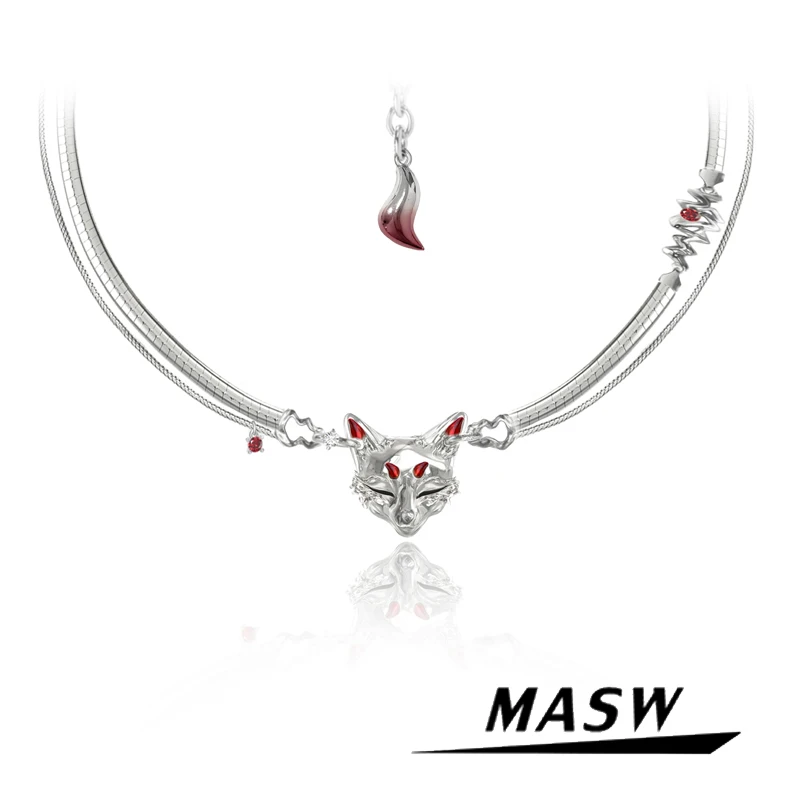 

MASW Original Desing Popular Style Pretty Red Fox Pendant Necklace For Girl Women Party Wedding Gift Modern Jewelry