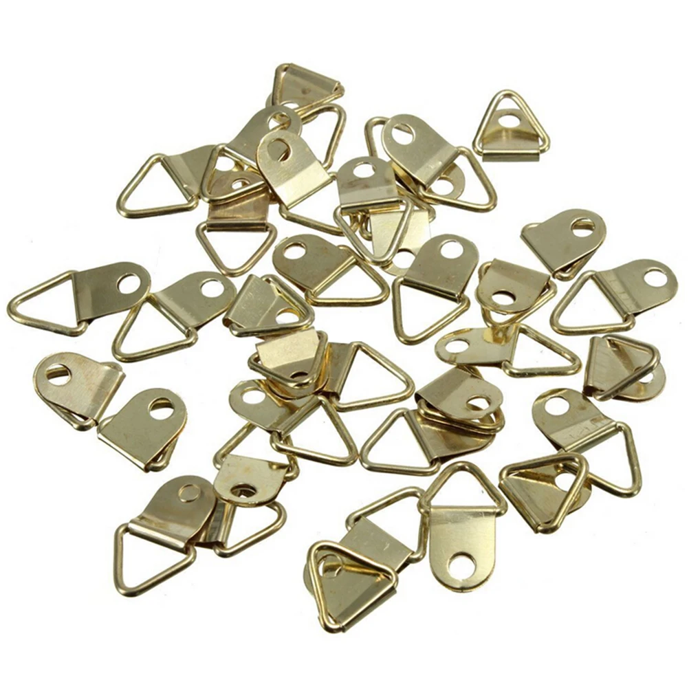 Hot 20pcs Triangle D-Ring Hanging Oil Painting Mirror Frame Hanger Photo Wall Hook Brass Picture Wall Mount Hanger Hook Ring