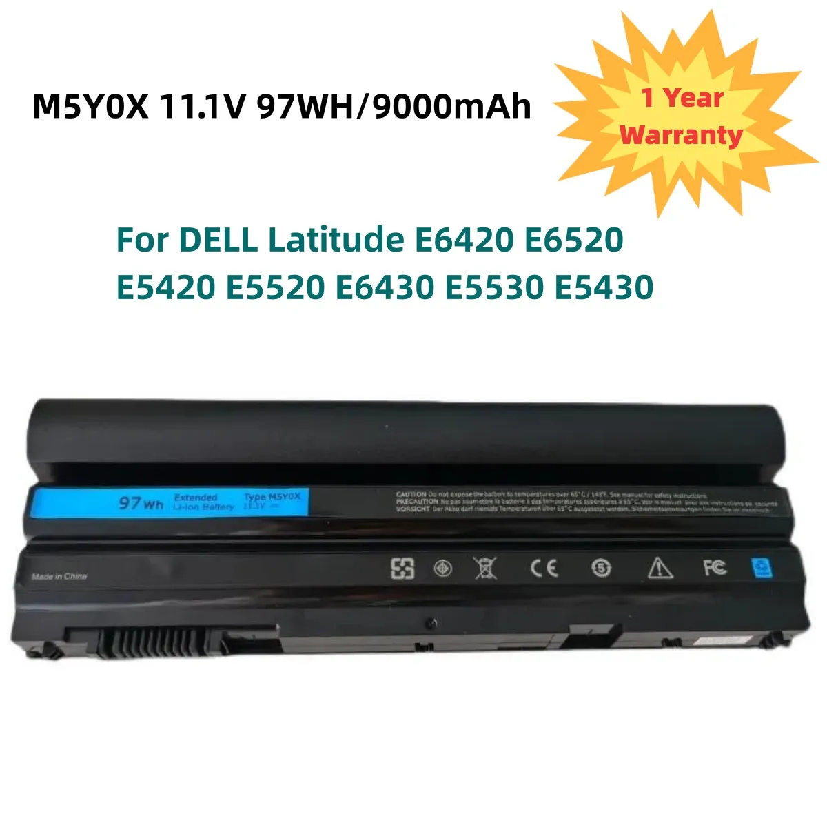 

11.1V 97WH/9000mAh M5Y0X Laptop Battery for DELL Latitude E6420 E6520 E5420 E5520 E6430 E5530 E5430 71R31 NHXVW T54FJ