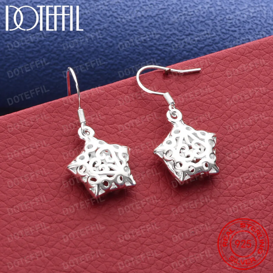 925 Sterling Silver Delicate Openwork Star Earrings for Women, Fashionable Wedding Party Gift Jewelry Accessories