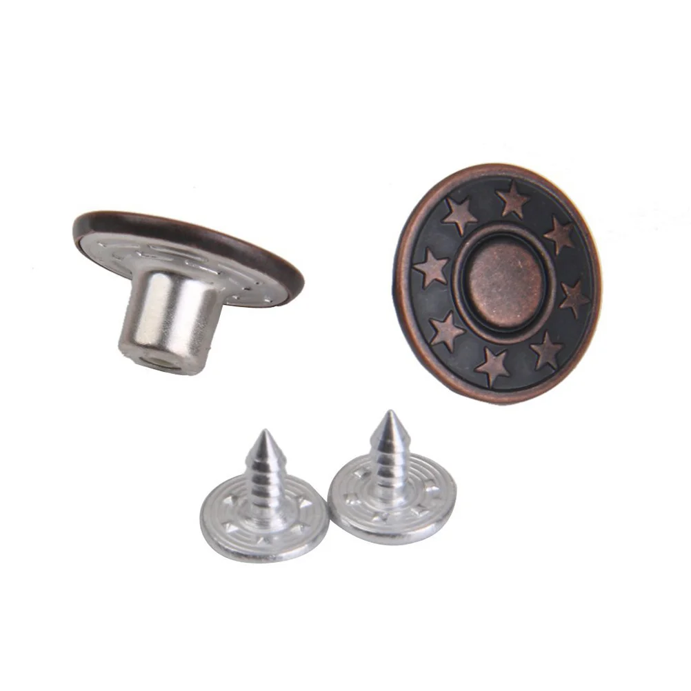 

50set 17Mm Snap Jeans Buttons Star Pattern Tack No-Sew Screw Fasteners For Casual Jeans Durable Lightweight Rivets Craft Sewing