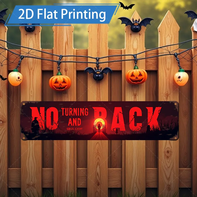 1 قطعة علامة معدنية ، 4x16 بوصة علامة "لا تحول الظهر" للهالوين ، ديكور اليقطين المخيف والخفافيش ، فن الطباعة المسطحة الاحتفالية ثنائية الأبعاد