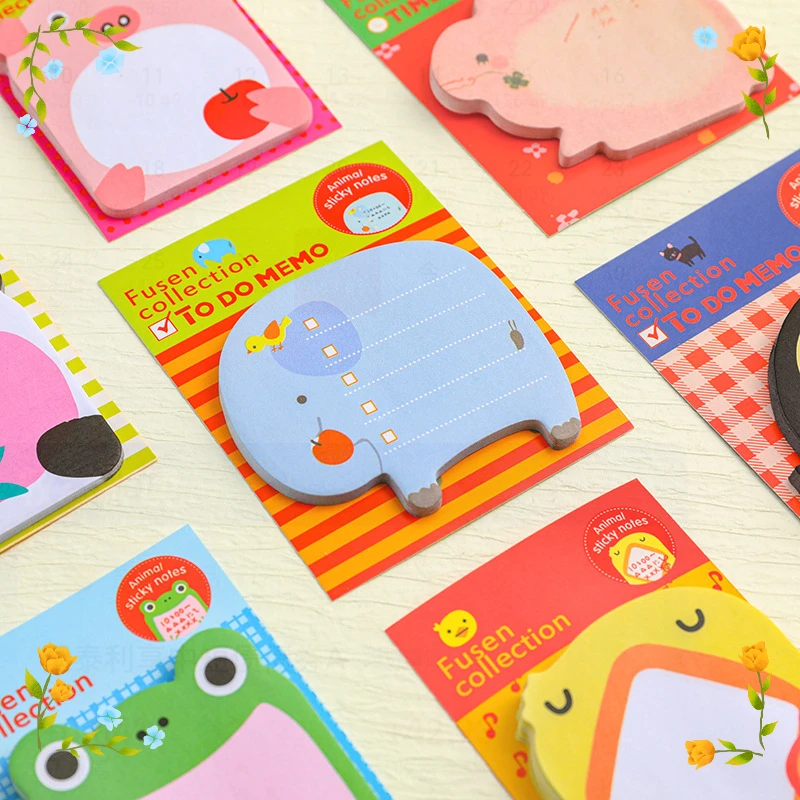 Cute Cartoon Animals Memo Pads, Notebook Tearable, Conveniência Adesivos, Papelaria Criativa, Parque, N Times, 8 pcs por lote