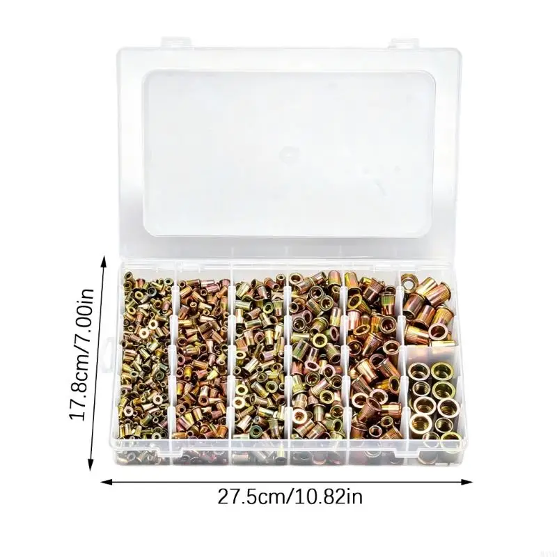 830 Piece Rivets Nut Set with Organizers Case Color Zinc Plated Threaded Inserts for Hardware Installation and Repair M4YD