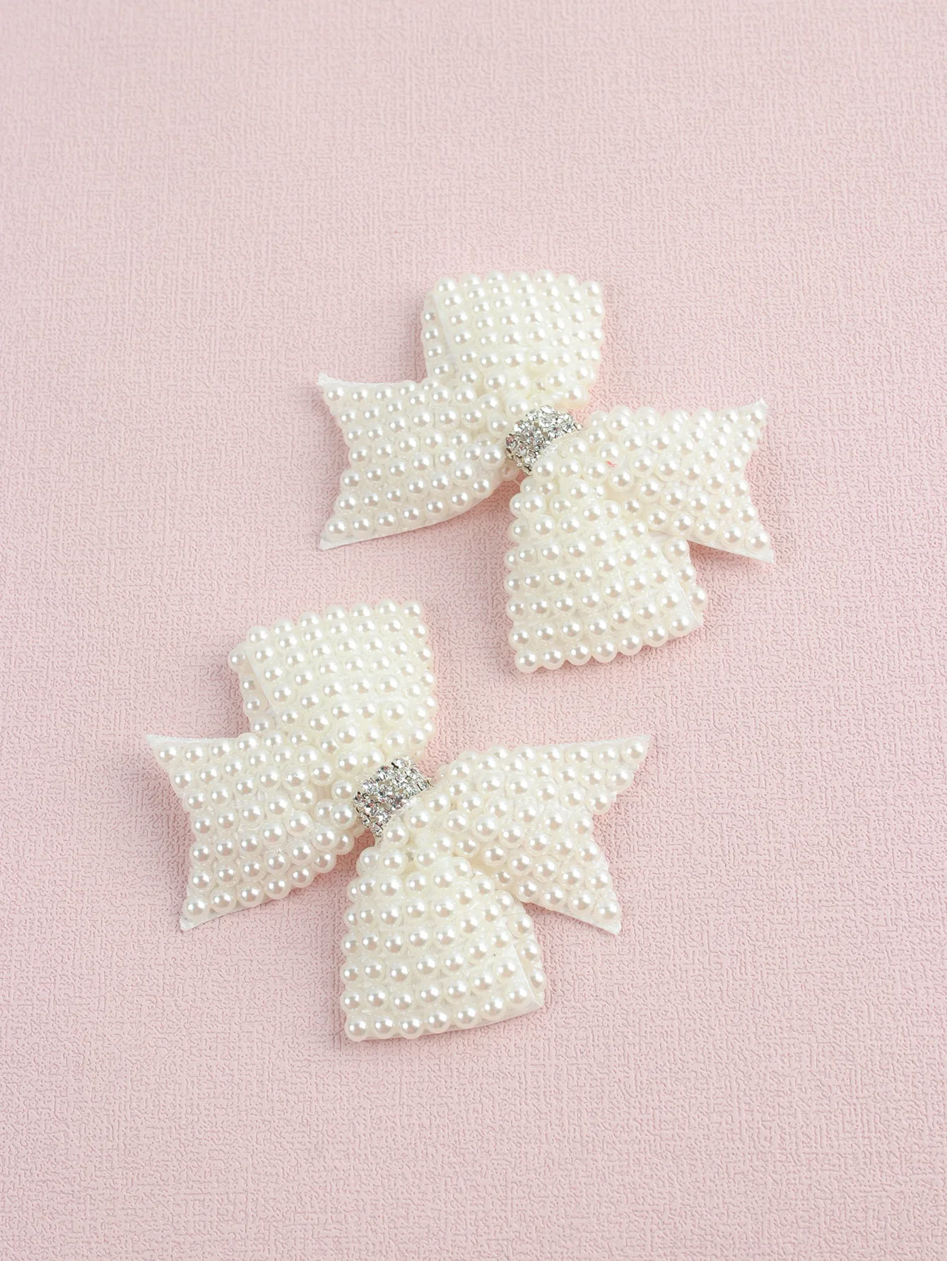 New White Pearl Hair Bow With Hair Clips For Girls Glitter Rhinestone Center Bows Hairpins Children Boutique Hair Accessories