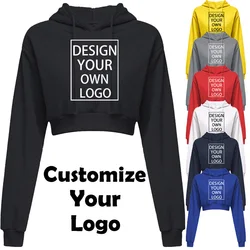 Customized New Fashion Women Hoodie Sweatshirt Short Top Coat Sport Pullover Hooded Tops Female Autumn Winter Crop Top Hoodie