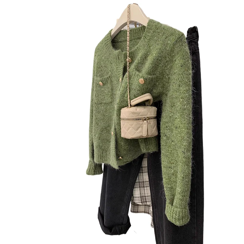 

Women Single-breasted Cardigan Sweater Spring Knit Long Sleeve O-Neck Elegant Office Top Coat Solid Warm Fall Winter