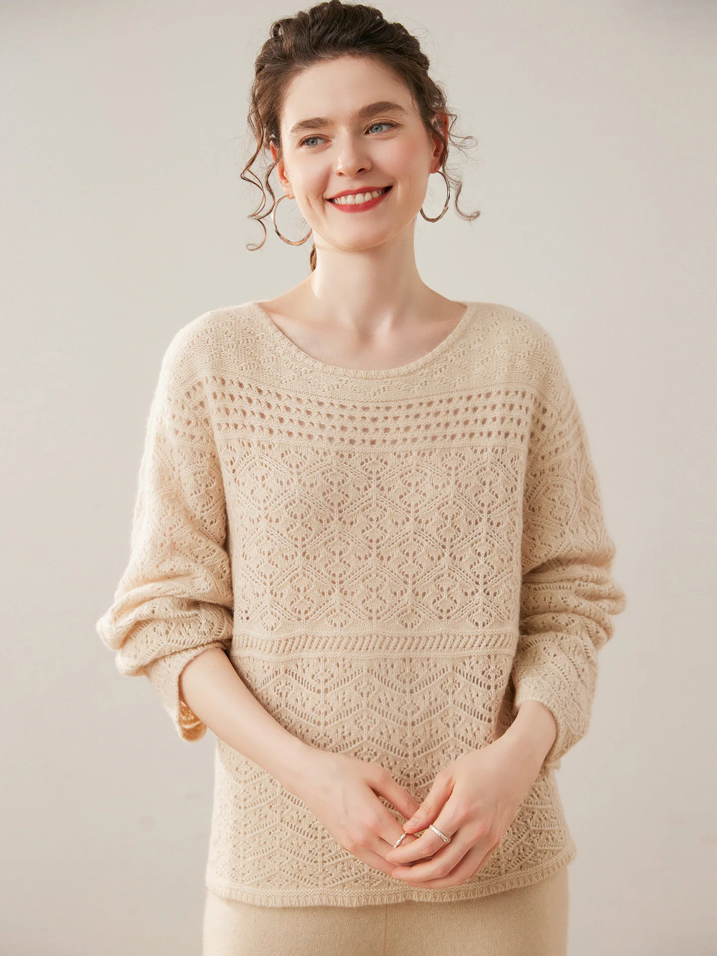 MEELEX Women O-neck Hollow-out 100% Cashmere Sweater Autumn Winter Knitted Warm Pullover Tops New Casual Soft Loose Woman Blouse