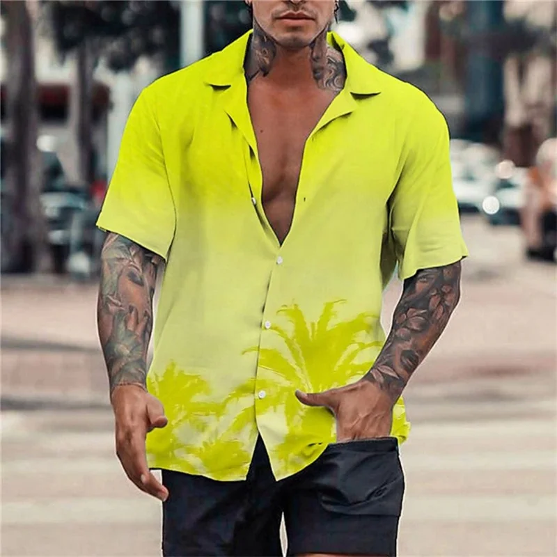 Hawaiian Coconut Tree 3D Printed Oversized Men's Beach Shirts Loose Tees Casual Style Short Sleeve Clothes Fashion Tops Blouse
