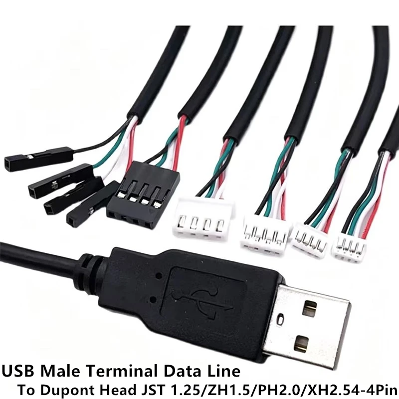 1Pcs USB Male Terminal Data Line To Dupont Head JST 1.25/ZH1.5/PH2.0/XH2.54-4Pin Dupont Adapter Extension Cord Touch Screen Cord