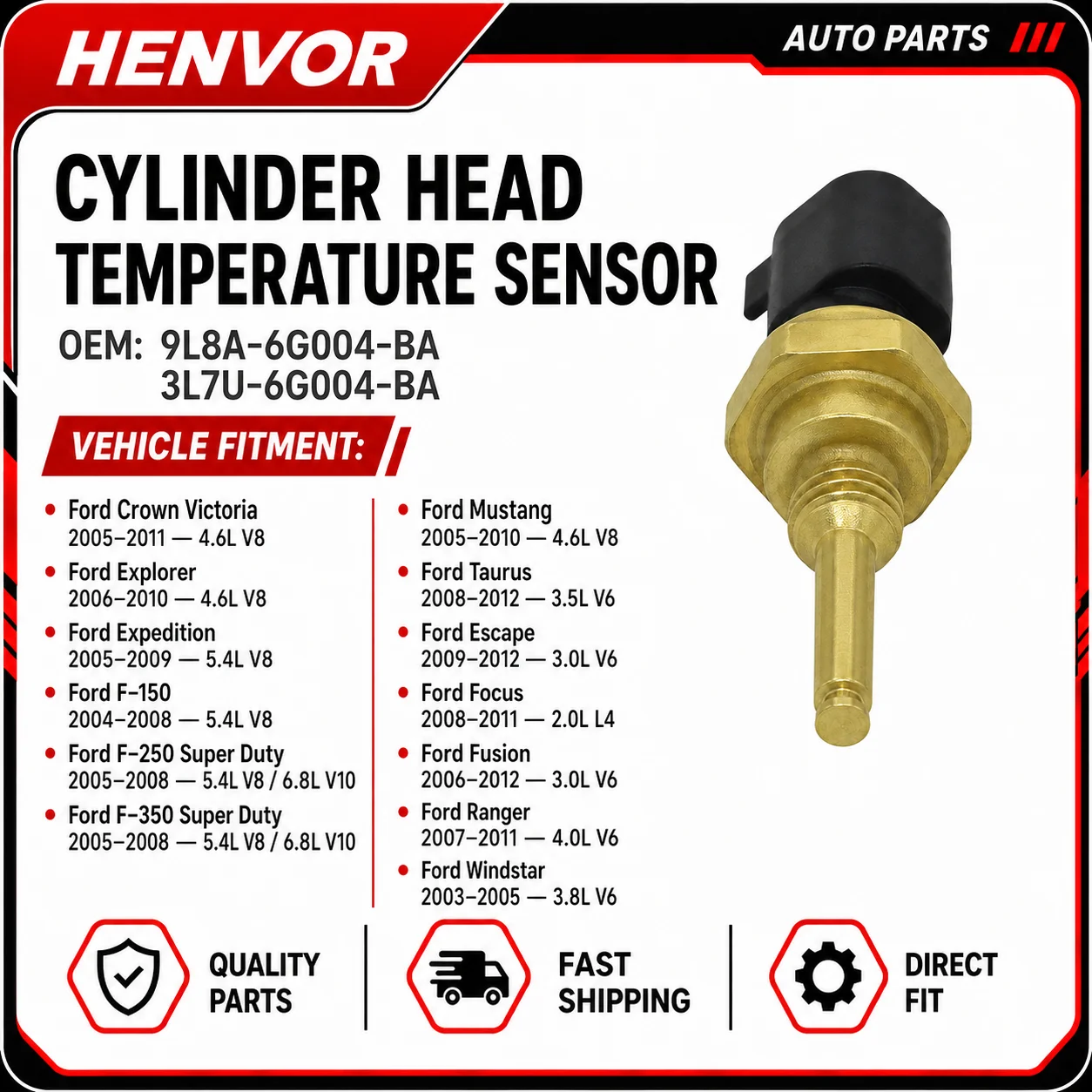 Cylinder Head Temperature Sensor 9L8A-6G004-BA 3L7U-6G004-BA Replacement For Ford Explorer F-150 Mustang