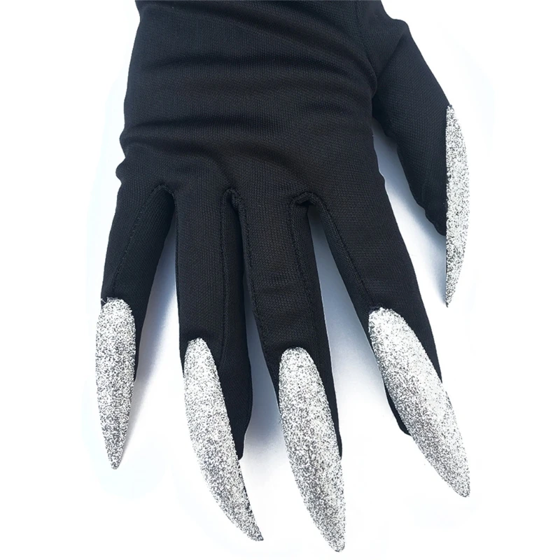 

652F Scary Halloween Wolf Claw Gloves Handmade Fingernails Witches Hand Mardi Gras