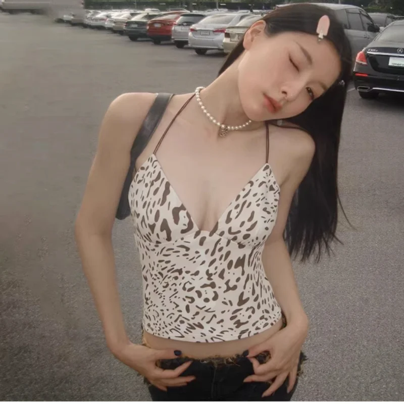 

Retro Leopard Print Design Vaion Sle Women's Svel V-Ne Bal Tank Top Spring Autumn Inner Wear Casual Faion