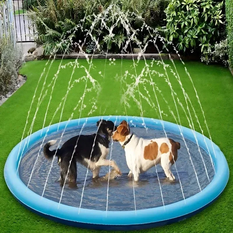 100/150/200cm estate Pet piscina gonfiabile pieghevole tappetino Spray cani bambini giocattoli fontana interattiva all\'aperto