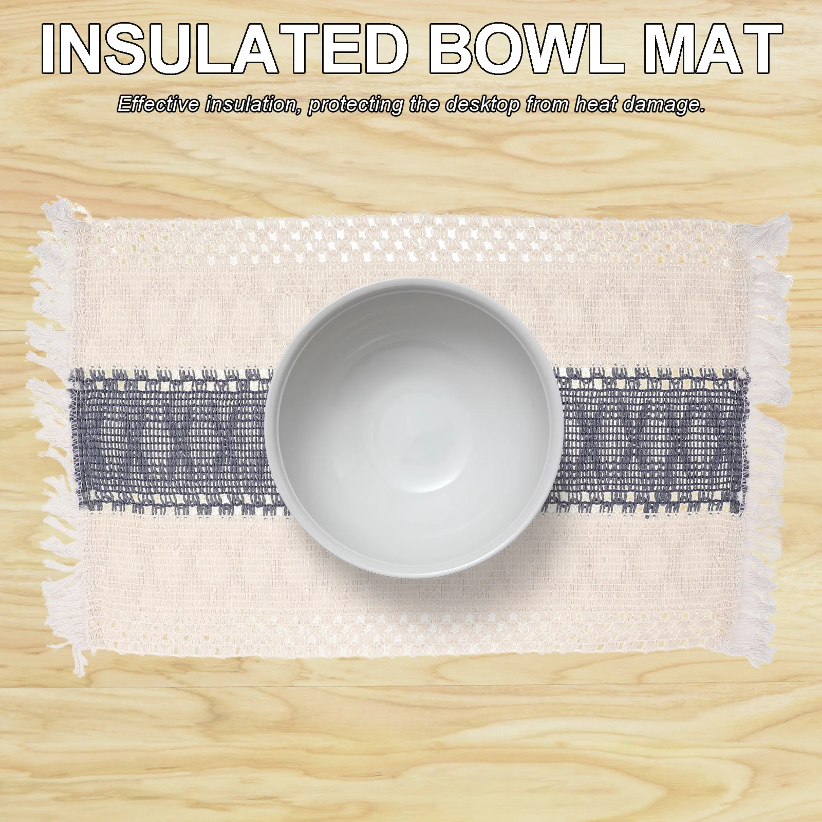 8Pcs Woven Cotton Linen Tassel Placemats Set Heat-Resistant Anti-Scald Rectangular Dining Table Mats Home Restaurant Use