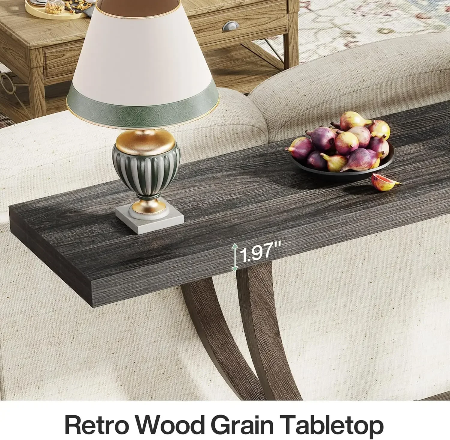 طاولة كونسول نحيفة بقاعدة هندسية وطاولة أريكة للمزرعة بطبقتين ضيقة وطويلة وسميكة 63 بوصة خلف طاولة الأريكة #5