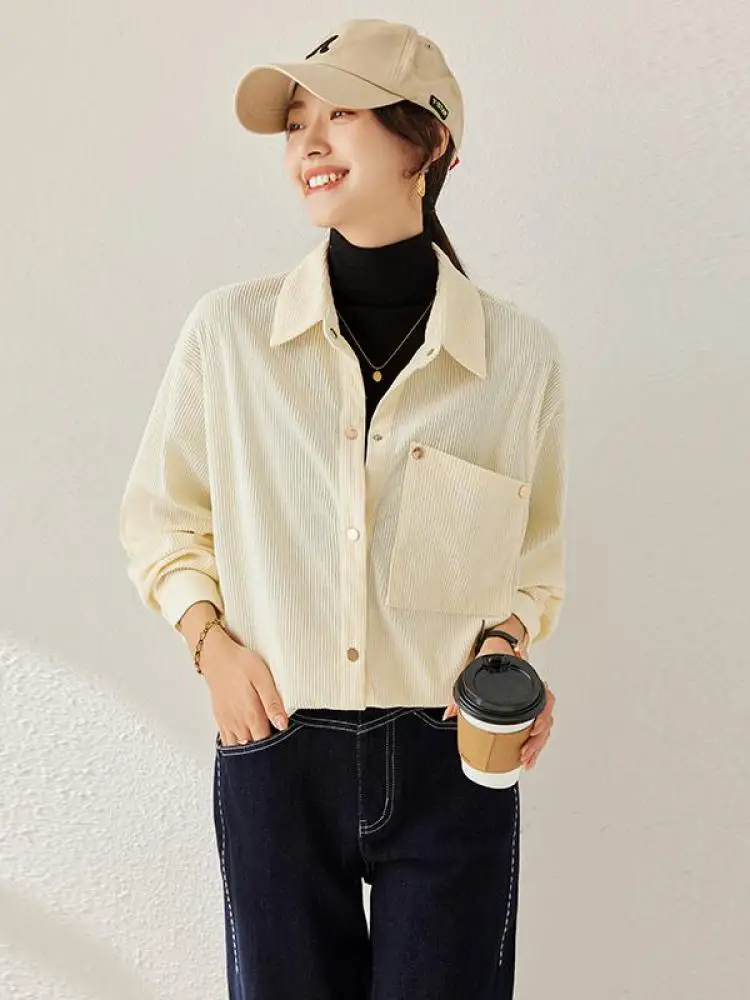 

Korean Autumn Beige Single Breasted Long Sleeved Vacation Shirt Women New Elegant Versatile Professional Office Lady Blouse Tops