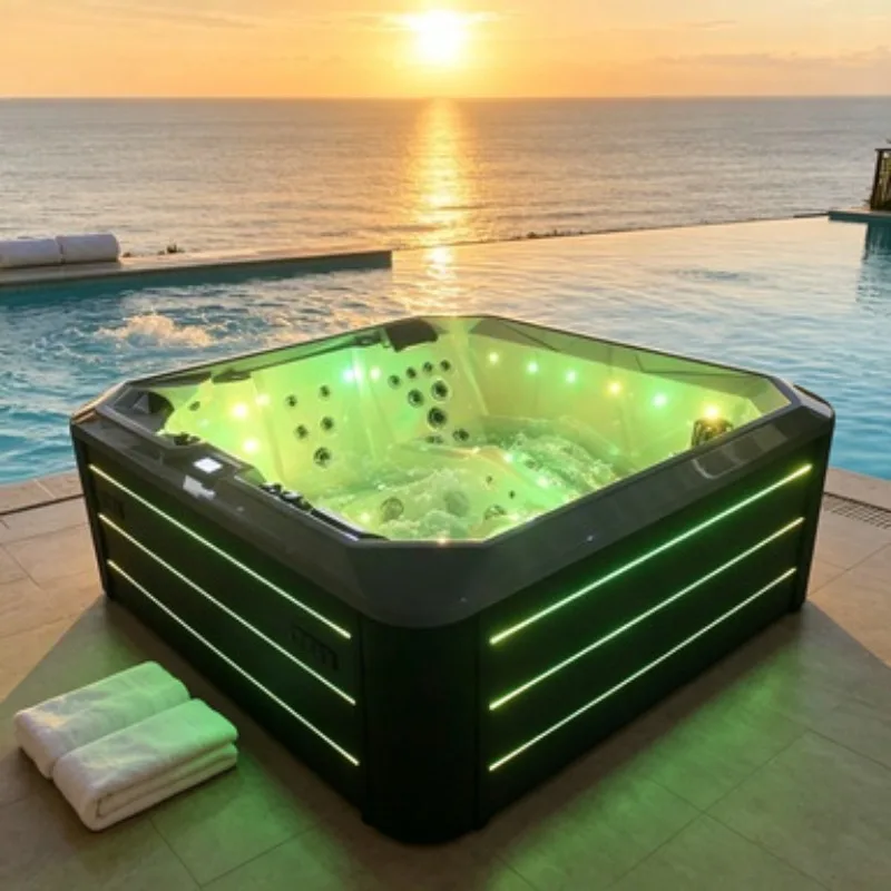 Hot Tub Whirlpool Massage Bathtub Spa Jacuzzi Acrylic Outdoor 4 Person 27 Jets Balboa Smart Control Waterfall Design