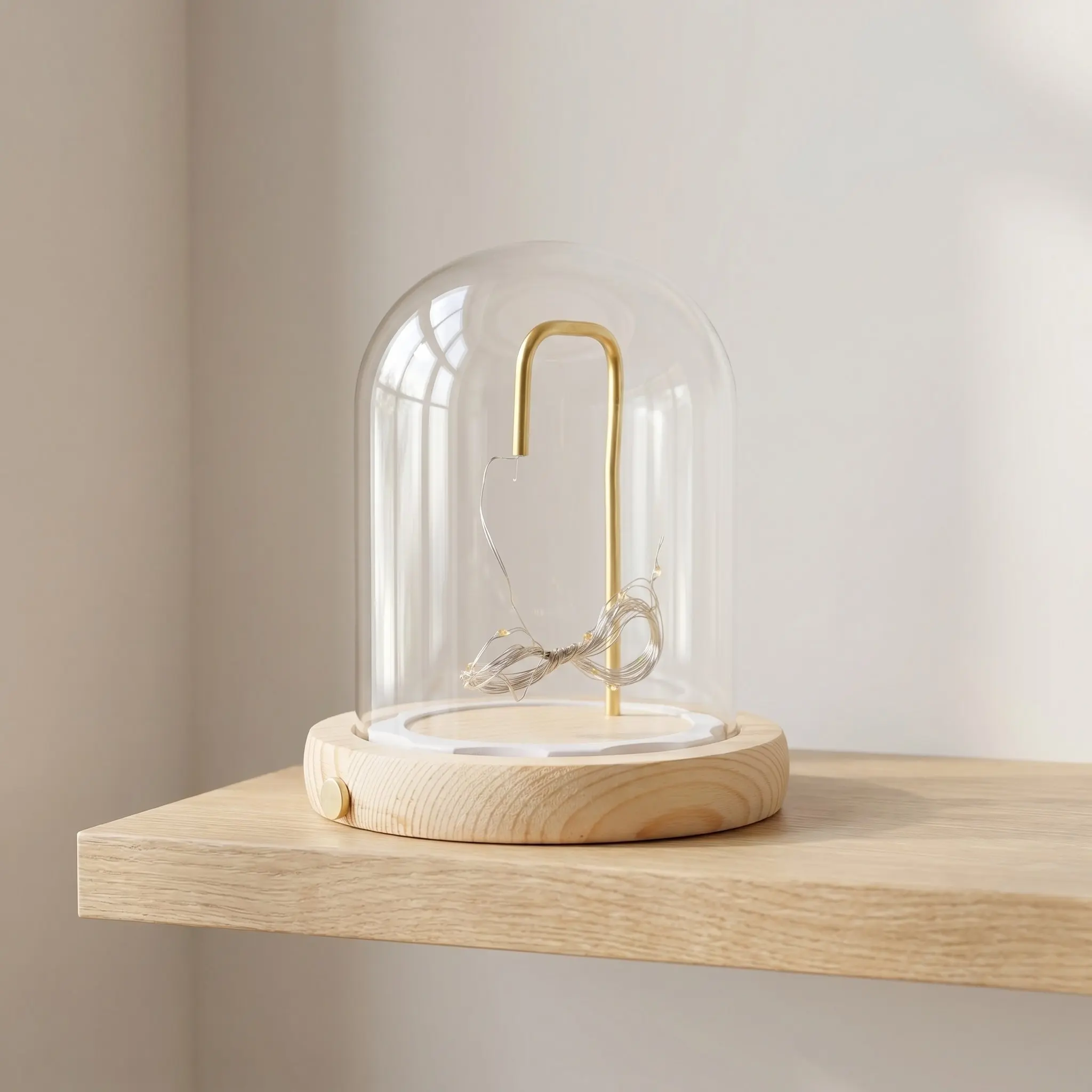 Glass Display Dome Wood Base LED Lighting Clear Cloche for Miniature Display Succulents Keepsakes Snow Globe Decoration view 5