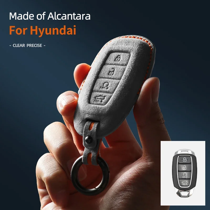 Car Key Case For Hyundai I30 Creta Elantra Solaris Azera Grandeur Ig TM Accent Santa Fe Palisade 4 Buttons Suede Cover Shell