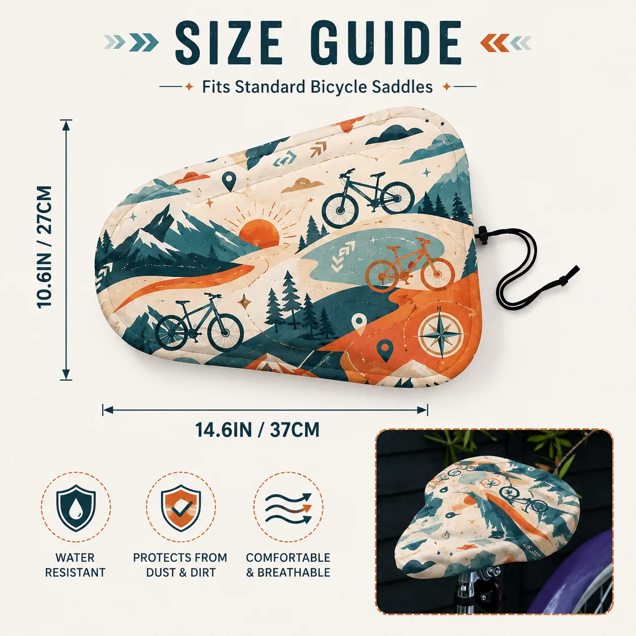 Custom Bicycle Seat Cover Personalized Bike Saddle Cover Waterproof Peach Skin Fabric Printed Cycling Protector for Outdoor Use