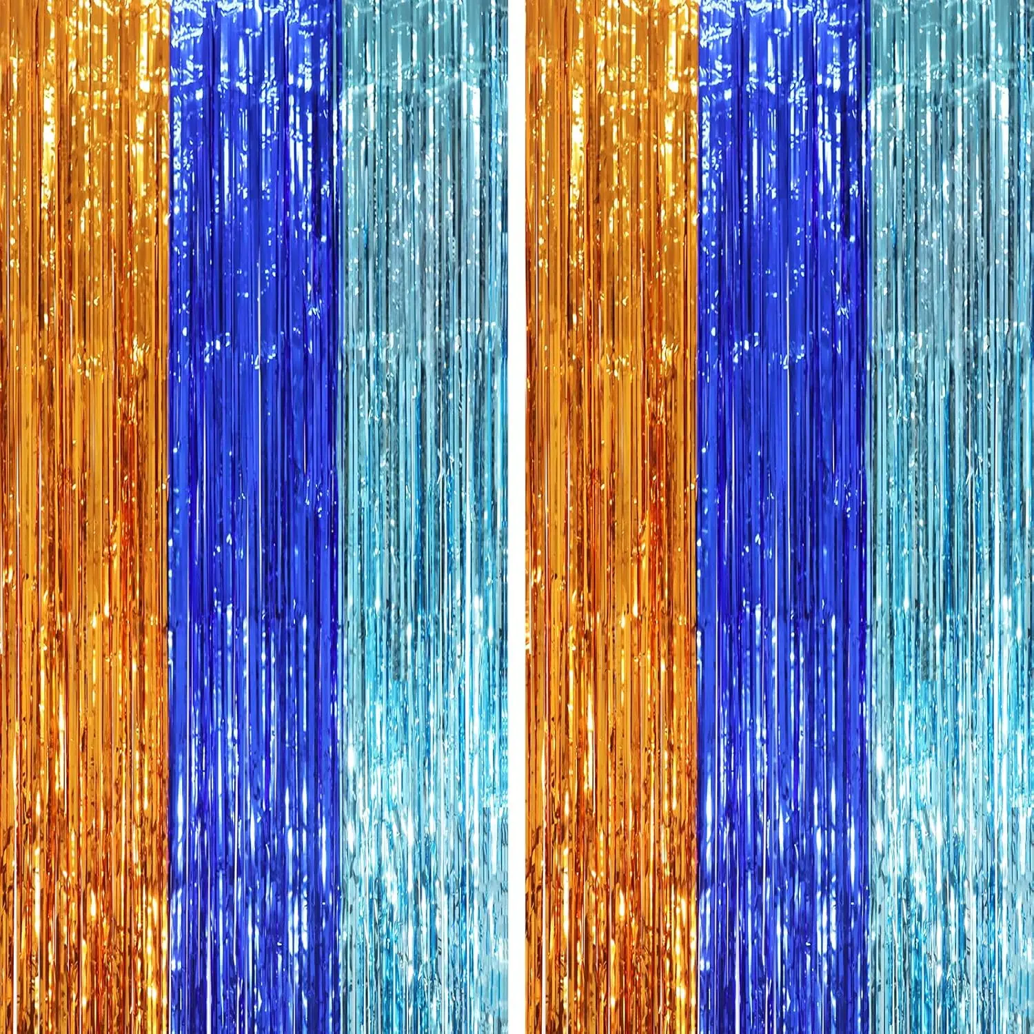 

30pcs 3colors Blue Orange Foil Fringe Curtains Backdrop Foil Fringe Backdrop Tinsel for Birthday Wedding Graduation Party