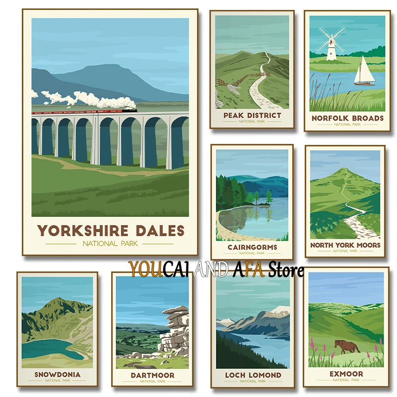 Póster del Parque Nacional del Reino Unido, las Highlands de Escocia, Yorkshire Norte, Parque Nacional de Loch Lomond, pintura en lienzo, imágenes de pared, decoración del hogar