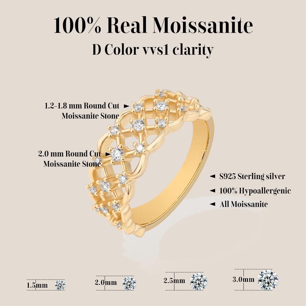 MINTYBOX Luxury Hollow Round Moissanite Rings for Women S925 Silver Cocktail Party Ring Engagement Jewelry Gift with Certificate