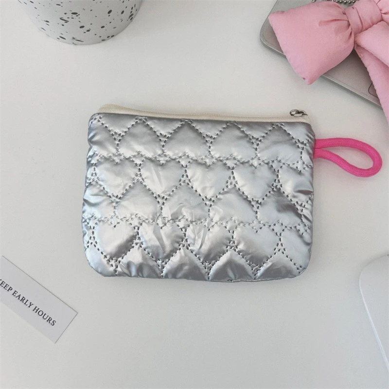 Silver Bow Pattern Coin Purse Women's Earphone Coins Keys Wallet Organizer Zipper Pouch Cosmetic Bag