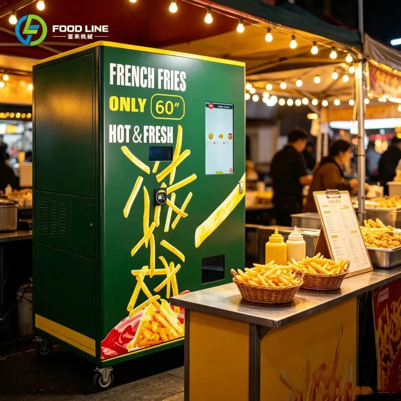 Custom artwork French fries vending machine, low-noise fry vending machine, mobile wheeled fries vending machine