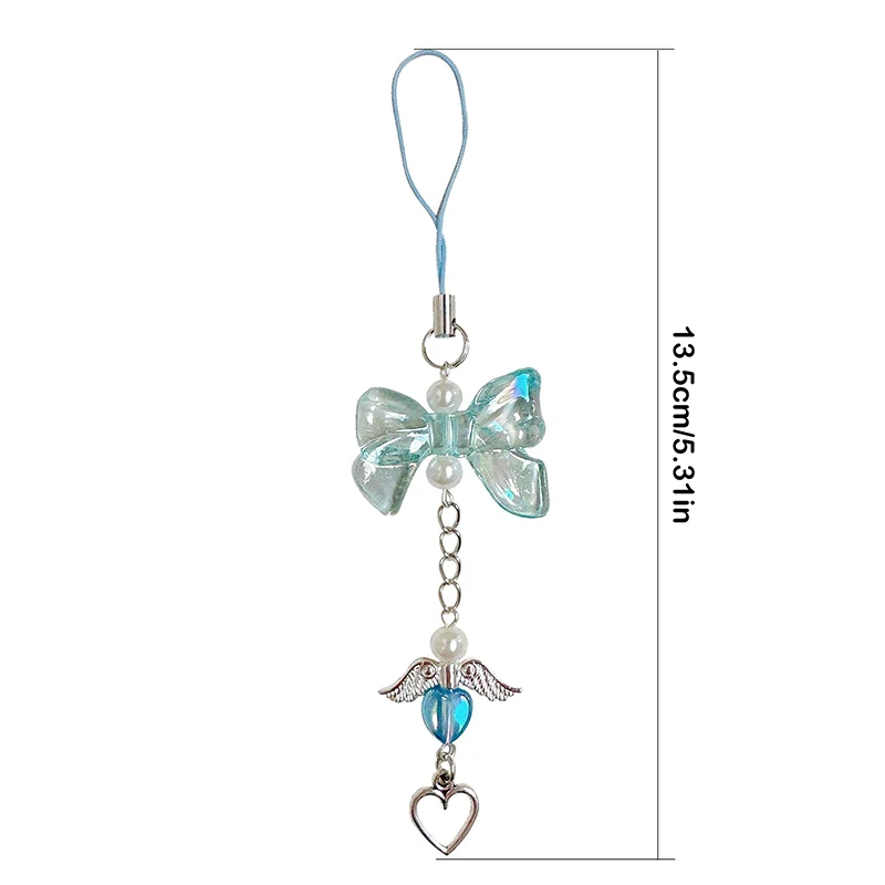 สายโซ่คล้องโทรศัพท์รูปโบว์ Y2k หวานปีกนางฟ้าน่ารักจี้รูปหัวใจเคสสายคล้องคอป้องกันการสูญหาย