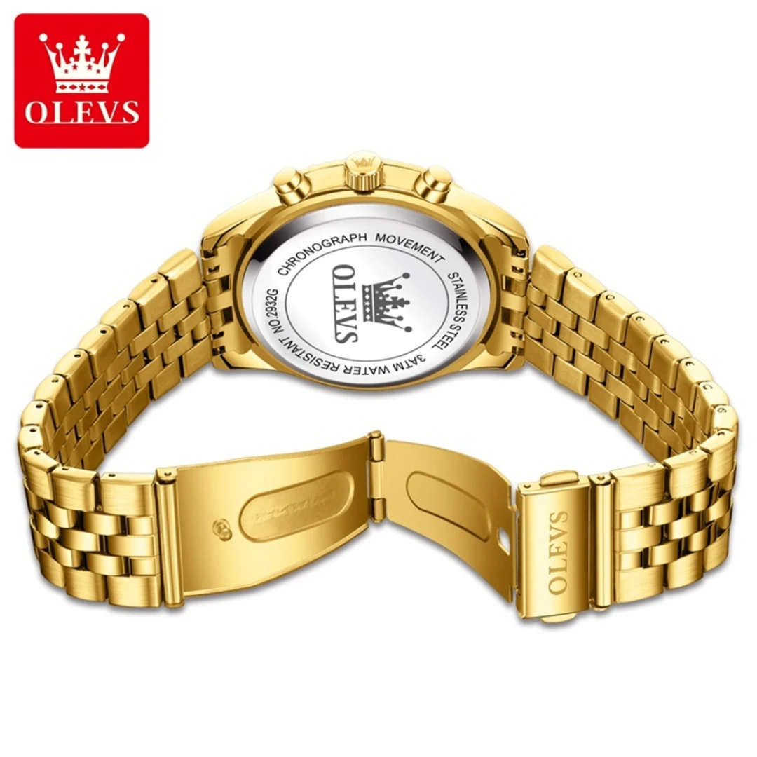 Olevs 2932 Mode Quarzuhr Geschenk Edelstahl Armband rundes Zifferblatt Armbanduhr Kalender leuchtende kleine Sekunde