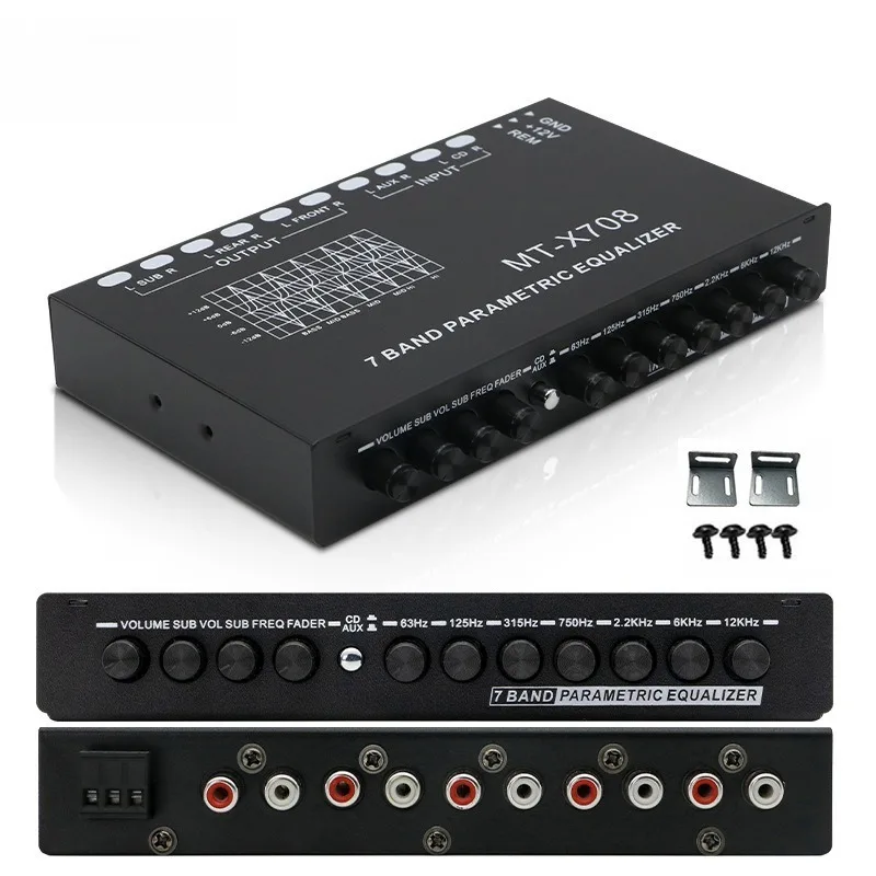 7 Band Car Audio Equalizer EQ Tuner Crossover Amplifier Car Stereo Sound Adjustment Accessory for Vehicle Audio System
