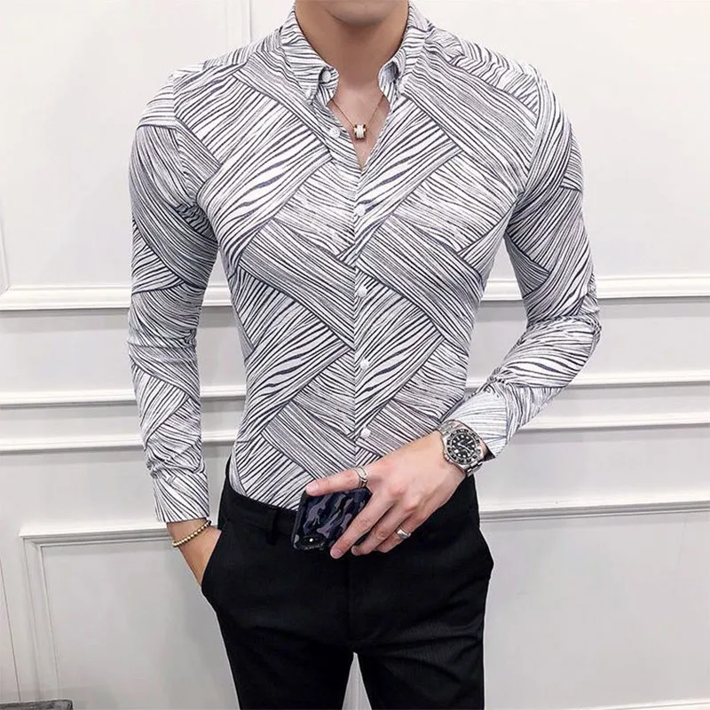 Summer KPOP Fashion Style Harajuku Slim Fit Ropa Hombre Loose Casual All Match Shirt Cardigan Printed Button Long Sleeve Blusa