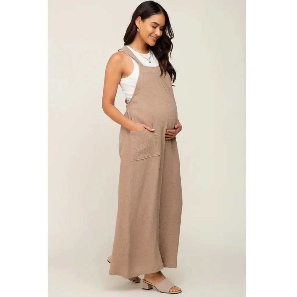 

Maternity Pants Maternity Clothes Spring Summer Thin Beige Belted Maternity Wide Leg Pants Casual Maternity Pants Jumpsuit 2025