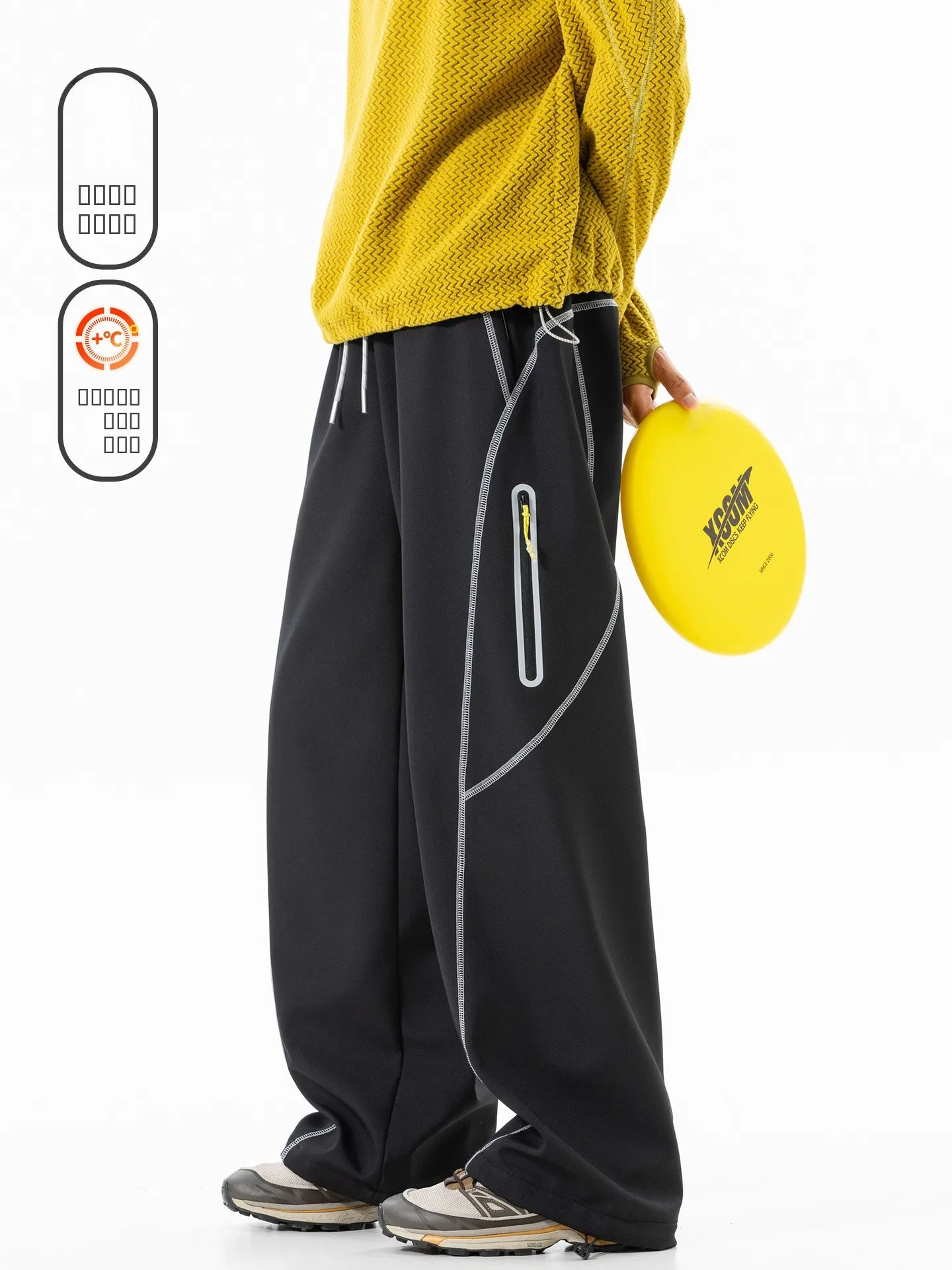 

Warm Fce Lined Dstring Elastic Sports Pants Men's Vintage Couples Casual Long Pants Constant Temperature Leisure Pants