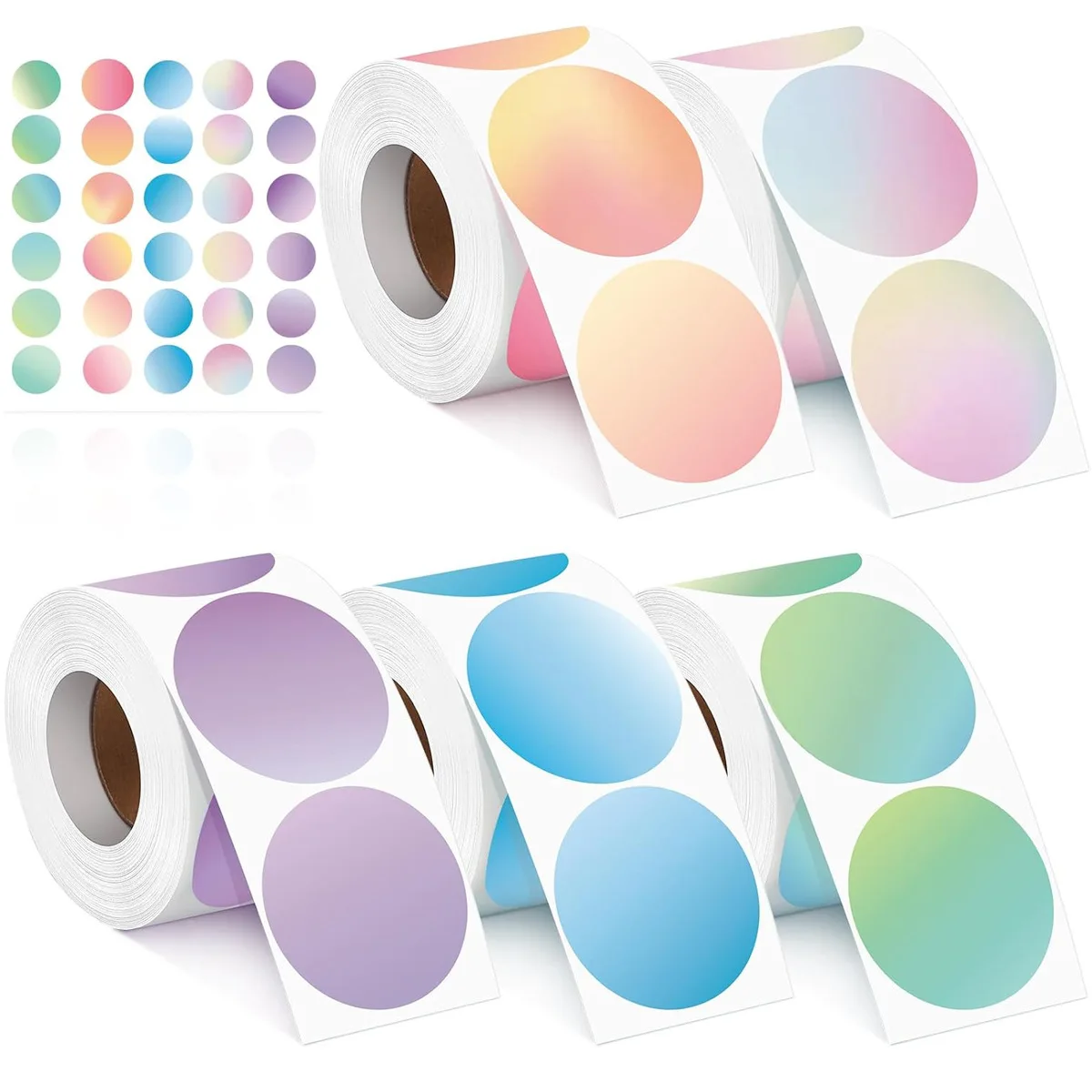 JCAC 500pcs/roll Colorful Glossy Coated Paper Round Stickers, Aesthetic Self-Adhesive Journal Seal Labels