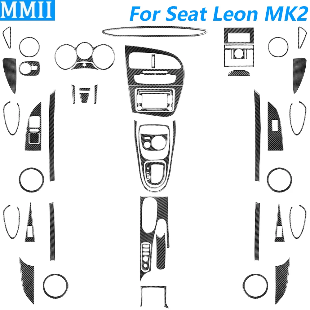 Zestaw naklejek z włókna węglowego na panel centralny nawigacji, radia, CD, klimatyzacji, drzwi, zmiany biegów do Seat Leon MK2 2005-2012, akcesoria samochodowe.