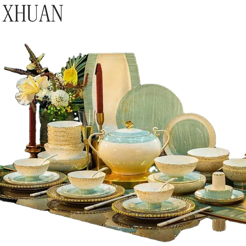 2026 hot sale Premium Art China Dinnerware Set for Restaurant Home Use Gold White Customized Tableware Set Fine
