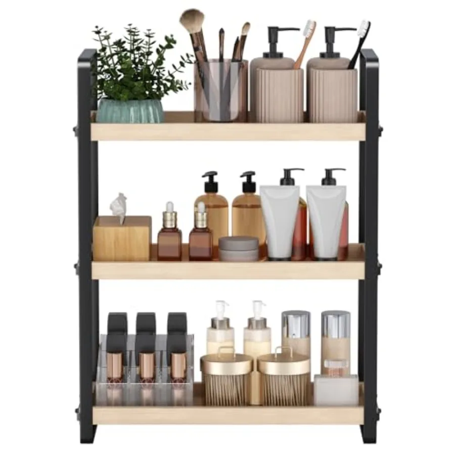 

Bathroom Counter Organizer 3-Tier Countertop Shelf in Burlywood for Sink Caddy and Makeup Storage Space-Saving Organization and