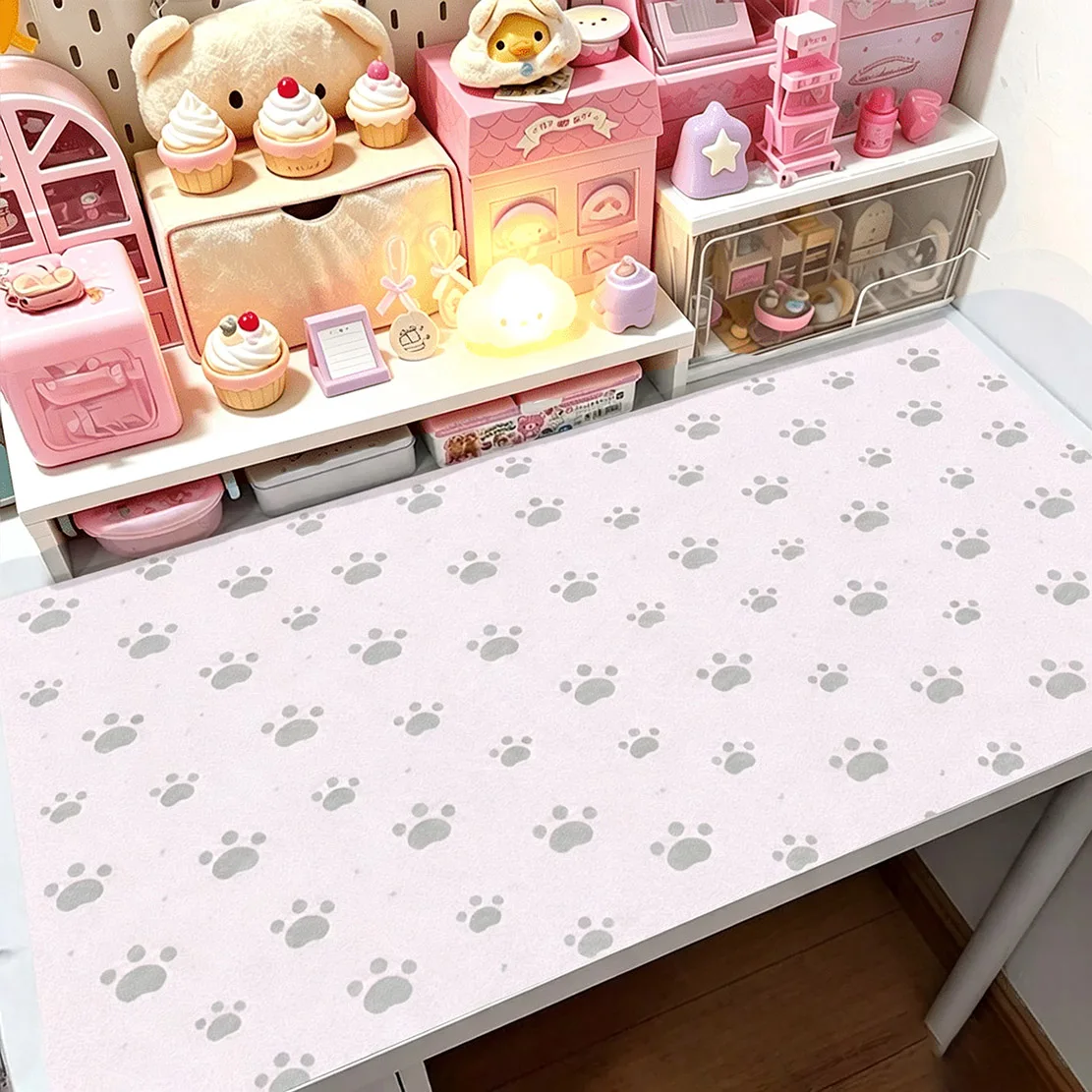 Full Screen Kitten Paw Puppy Pink Leather Desk Pad Protector Mouse Pad Office Desk Mat Waterproof PU Desk Blotter Keyboard Pads