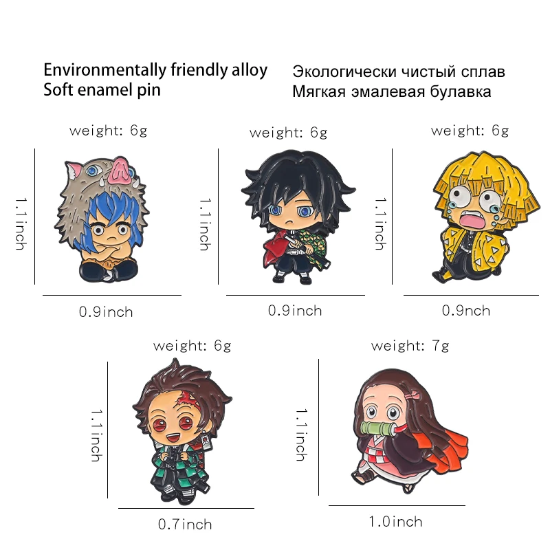 Broche personnalisée en émail Demon Slayer Chibi, Tanjirou Nezuko Zenitsu Inosuke Giyuu, Badge à revers, bijoux de dessin animé, cadeau pour les Fans